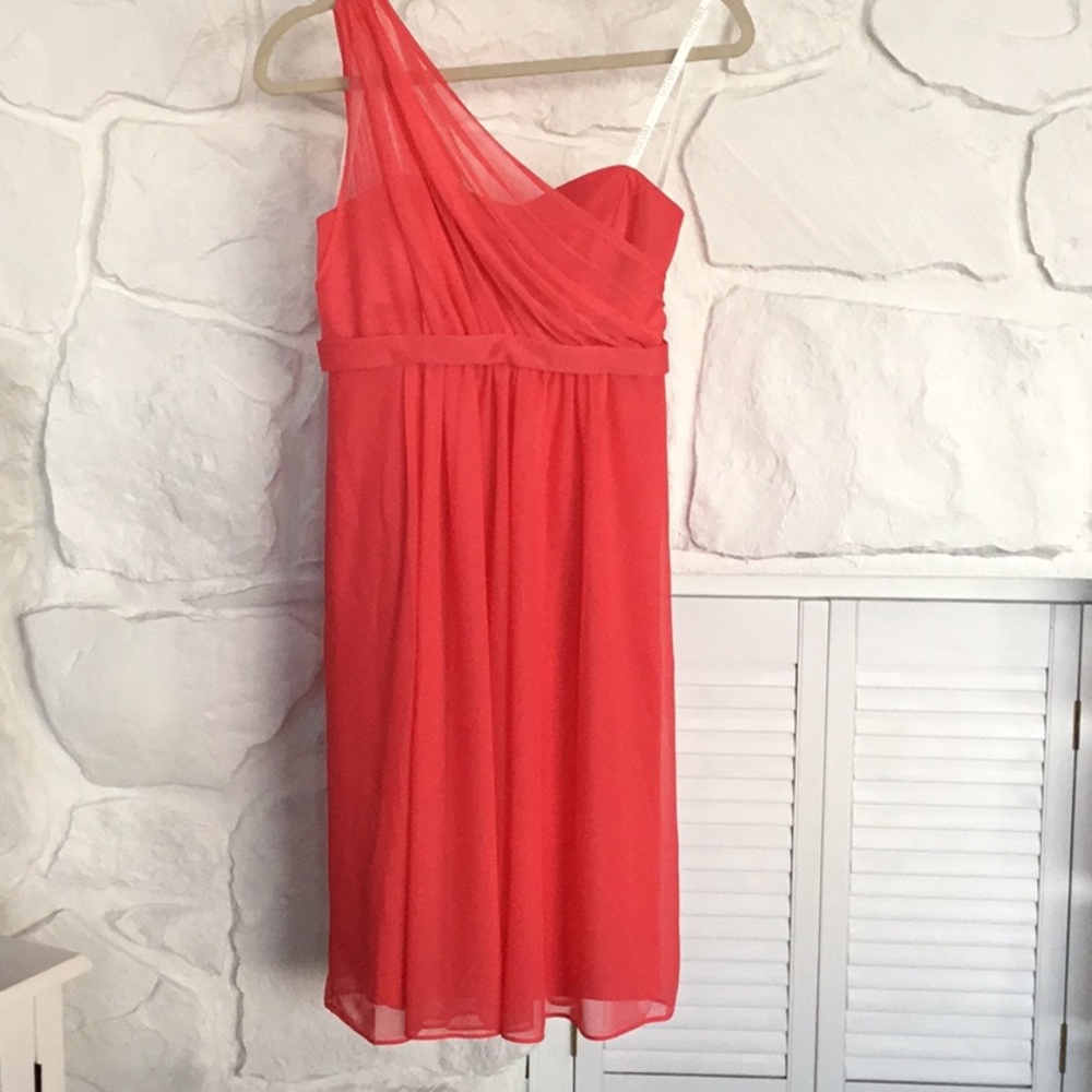 Lined Deep Coral Formal  cold shoulder dress prom or wedding ready!
